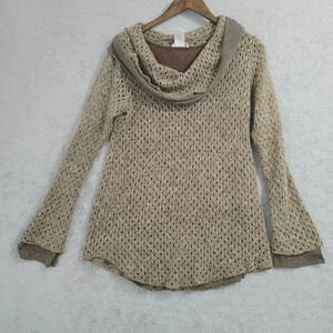 Soft Surroundings Womens Medium Open Knit Cowl Neck Sweater Acrylic Cotton  4CT